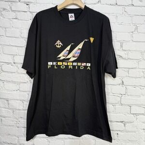 VTG Florida Sailing T-Shirt AAA Tag 2XL Black Sailboat‎ Anchor Flags Early 2000s